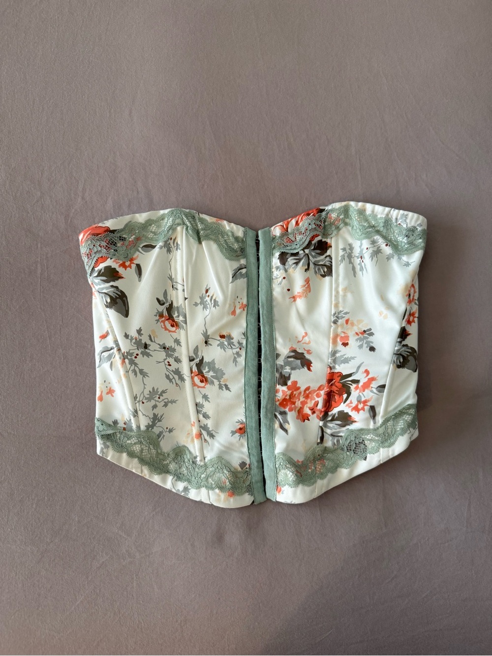 Princess Polly Ivory Strapless Lace-Up Bustier with Sage & Coral Accents